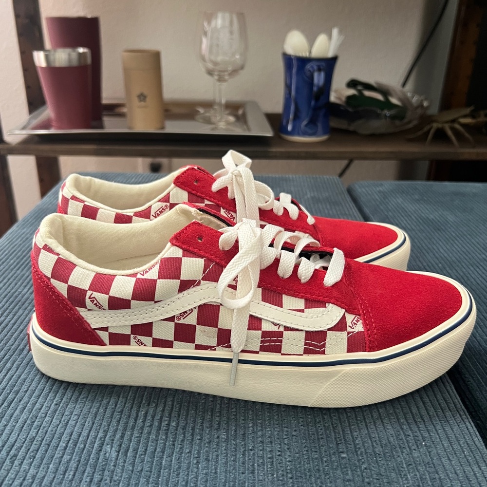 Vans Red and White Old Skool Lite Sneakers